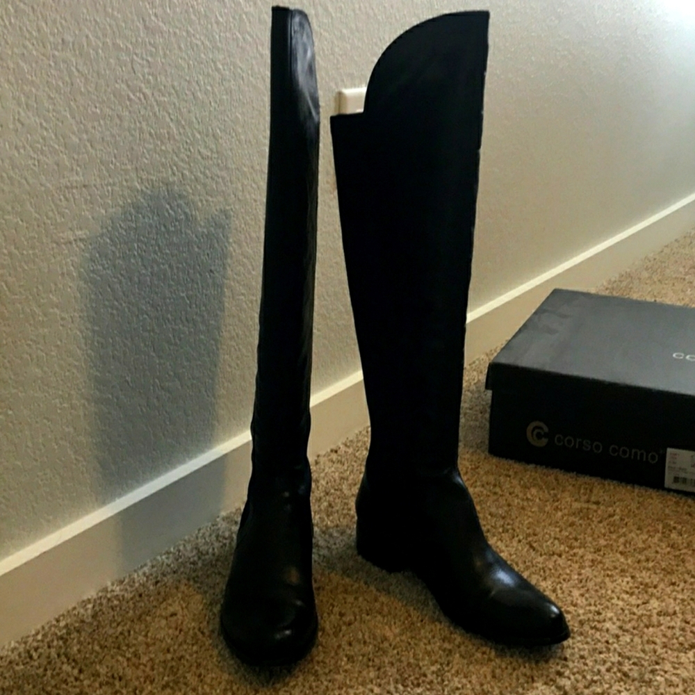 Black leather over the knee boots